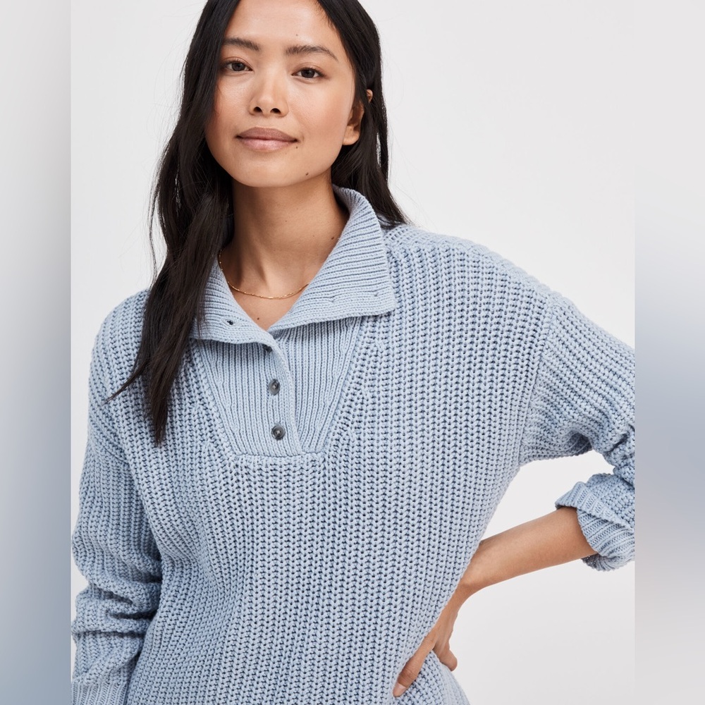 Haven Well Within Button-Up Mock Neck Sweater Light Blue Size XXL